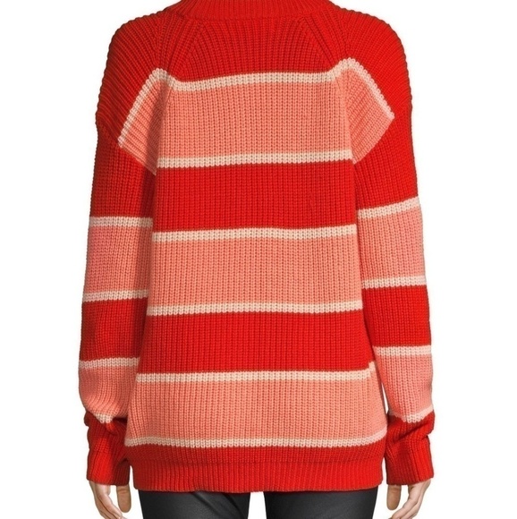 Saks Wythe NY Wide Striped Orange Coral Crew Neck Chunky Cozy Sweater Sz Medium - Picture 4 of 10